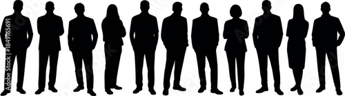 Silhouettes of Diverse Business People Standing in a Row