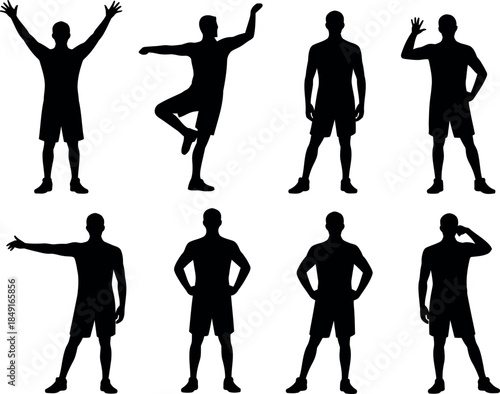 Silhouettes of Men in Various Poses Set on Transparent Background