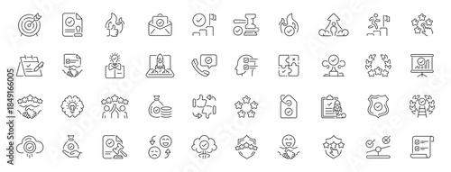 Business success icons set. editable line icons, linear, professional symbols