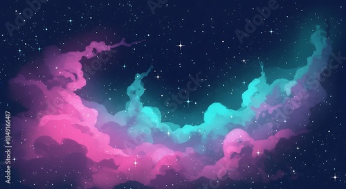 Vibrant Nebula Cloudscape in Deep Space with Twinkling Stars.