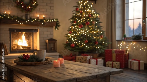 Wallpaper Mural Cozy living room with christmas tree and fireplace decorated for holiday with presents and lights Torontodigital.ca