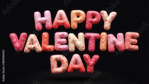 Valentine day greeting made of heart shaped balloons against black background