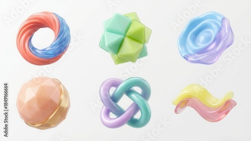 Vibrant 3D shapes arranged on a clean white background showcase