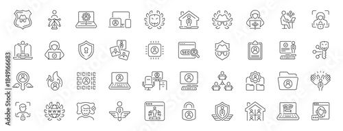 Profile and security icons set. editable line icons, outline, user, privacy, protection