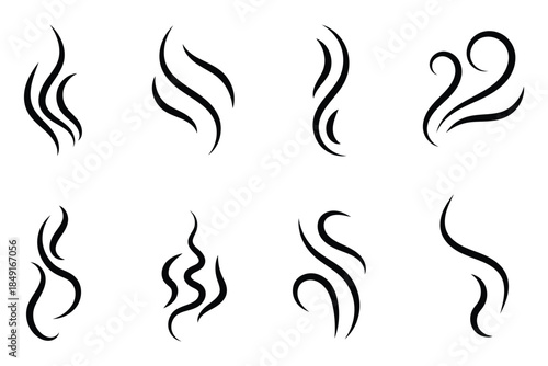 Smoke, steam, smog, smell symbols. Smoke vector icons. Fire steam or Line smoke doodle hand drawn set. smell waves from food or coffee and beverages sketch style. steam icon. Smell icons. 