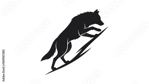 Silhouette of a horse galloping down a steep incline in dynamic motion minimalistic style