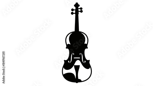 Minimalist black and white silhouette of a classical violin with detailed curves and scrolls