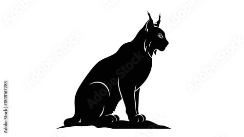 Silhouette of a mythical creature combining feline and fantastical horned features on a white