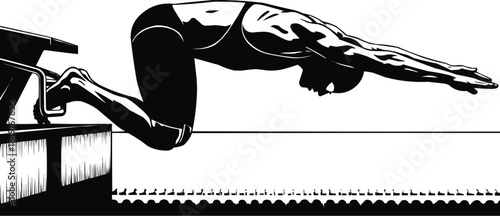 Dynamic Swimmer Silhouette | Swimming Motion Black Ink Art I water sports silhouette 