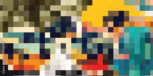 Pixelated Image of People and Objects.