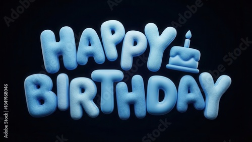 A festive Happy Birthday message with cake appears on a black background
