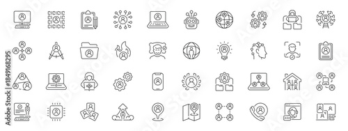 User management icons set: editable line icons, outline, admin and profile tools