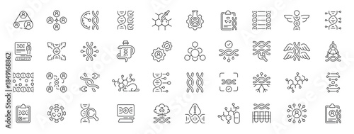 Genotype icons set: editable line icons, linear style dna and genome symbols