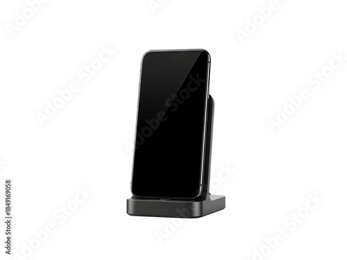 Black Smartphone Standing on Docking Station.