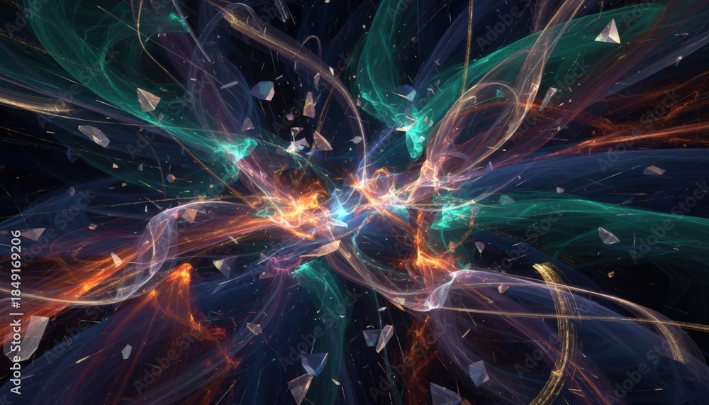 Naklejka premium Dynamic cosmic explosion abstract universe digital art deep space aerial perspective energy and motion in a vibrant colorful display of light and form