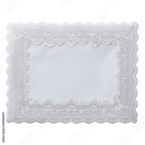 White Lace Trimmed Rectangular Fabric isolated on a transparent background