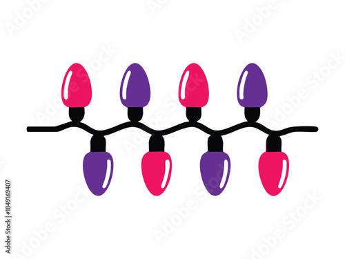 Cute pink and purple string light vector ideal for party decor, holiday banners, kids’ graphics, and bright festive illustration projects.