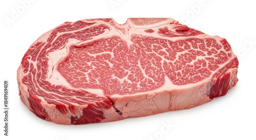 Raw Ribeye Steak Isolated on White Background Ready for Grilling.