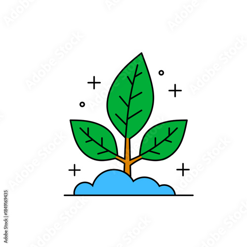 Green Plant Sprout Icon Flat Outline Style