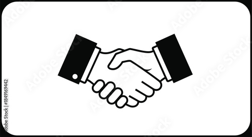 Black and white business handshake vector icon for professional partnership agreement deal collaboration success trust and corporate cooperation concepts isolated on white background