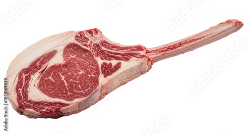 Raw Tomahawk Steak Isolated on White Background.