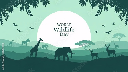 World wildlife day illustration of world wildlife day illustration with animals in a landscape