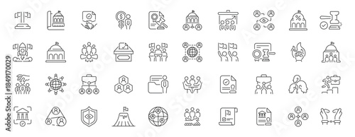 Diplomacy icons set. editable line icons, linear, government and communication symbols