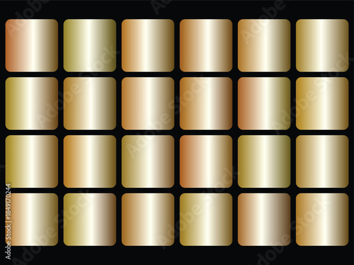 Set of Golden and Rose Gold Metallic Gradients Vector Swatches Collection isolated PNG with Transparent Background
