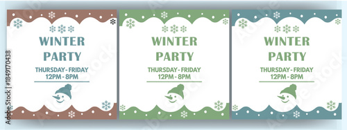 Winter Party Poster Template with Snowman and Snowflakes Seasonal Holiday Event Flyer 2026
