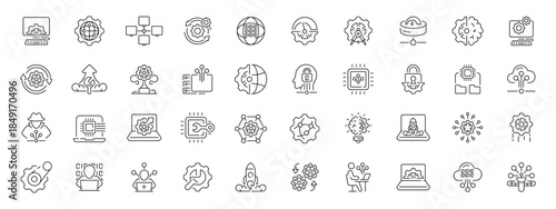 System administration icons set: editable line icons, linear, tech and it symbols