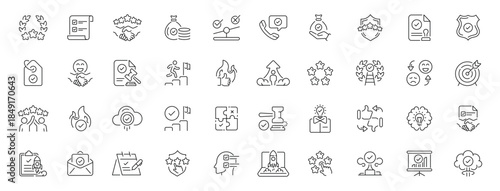 Business success icons set. editable line icons, linear, professional symbols