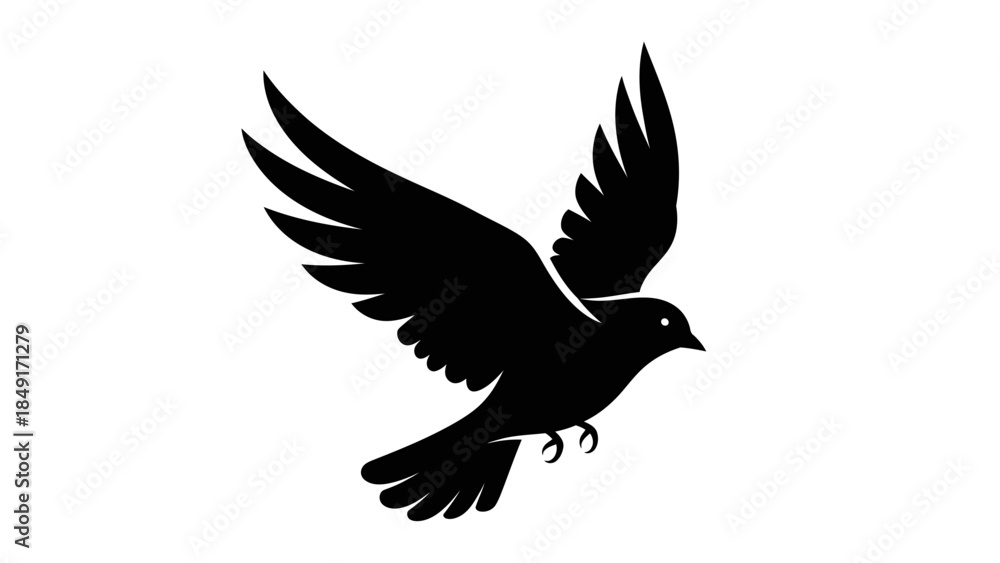 Obraz premium Elegant black silhouette of a soaring bird with outstretched wings illustrating freedom and grace