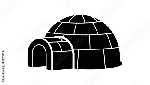 Stylized black and white illustration of a traditional igloo structure showcasing unique geometric