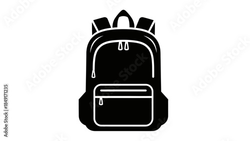 Simple black and white minimalist backpack icon for digital and print use