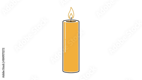 Minimalist Illustration of a Single Lit Candle with Warm Flame on White Background