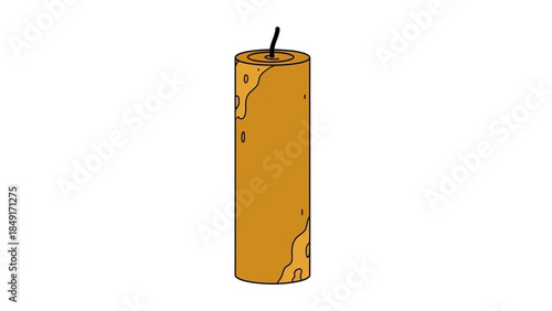 Minimalist Illustration of a Rustic Tapered Candle with Slightly Melting Wax and Wicks in a Simple