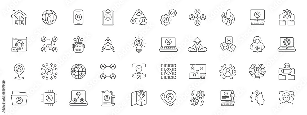 Fototapeta premium User management icons set: editable line icons, outline, admin and profile tools