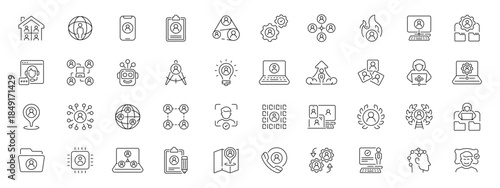 User management icons set: editable line icons, outline, admin and profile tools