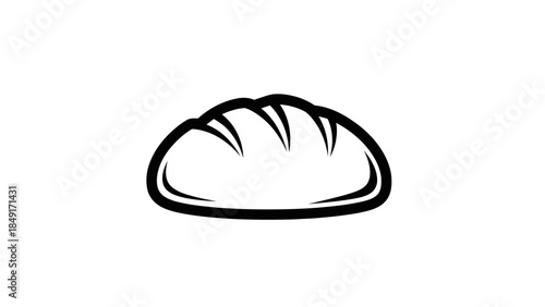 Minimalist Black and White Line Drawing of a Freshly Baked Loaf of Bread for Culinary Art and