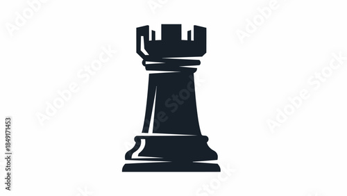 Minimalistic Black Rook Chess Piece Icon Representing Strategic Thinking