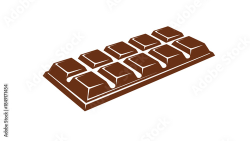 Minimalist Illustration of a Classic Milk Chocolate Bar with Segmented Pieces in Perspective