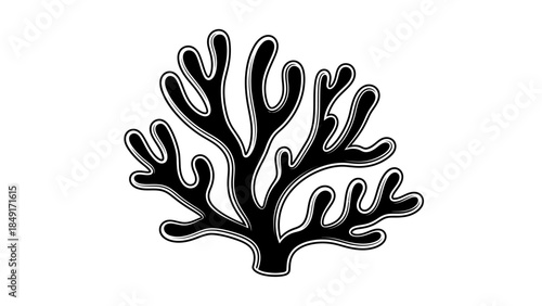 Stylized black and white coral illustration with intricate branching patterns perfect for marine