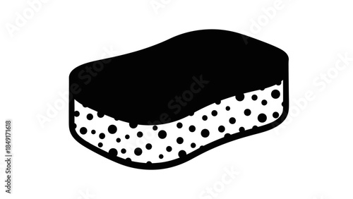 Minimalist black and white illustration of a classic kitchen sponge showing basic shape and