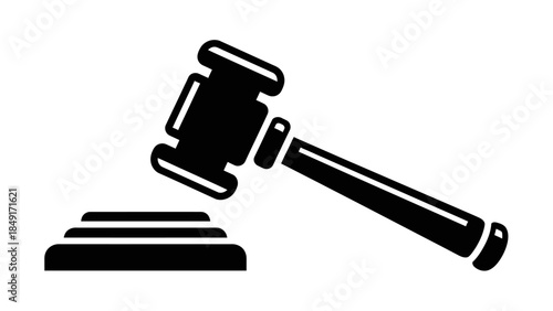 Minimalist Black and White Gavel Icon Representing Justice and Law Enforcement