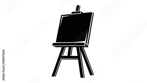 Minimalist black and white artistic easel and canvas icon emphasizing creativity and artistic