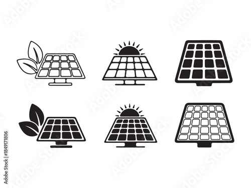 Solar panel icons for renewable energy
