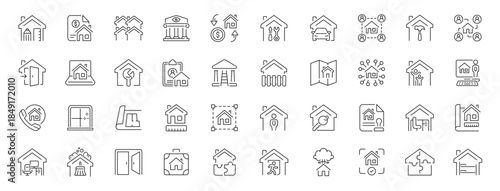 Real estate icons set: editable line icons. house, property, outline style symbols