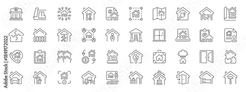 Home and real estate icons set. editable line icons, outline, vector symbols