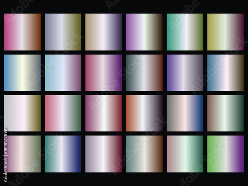 Set of Modern Metallic Holographic Gradient Color Swatches for Design Backgrounds. Trendy Iridescent Vector Collection. isolated PNG with Transparent Background