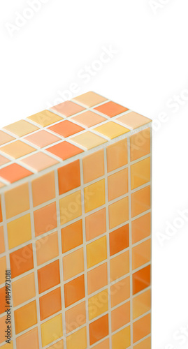 Mureta revestida com azulejos pequenos amarelados em fundo transparente, parede de cozinha